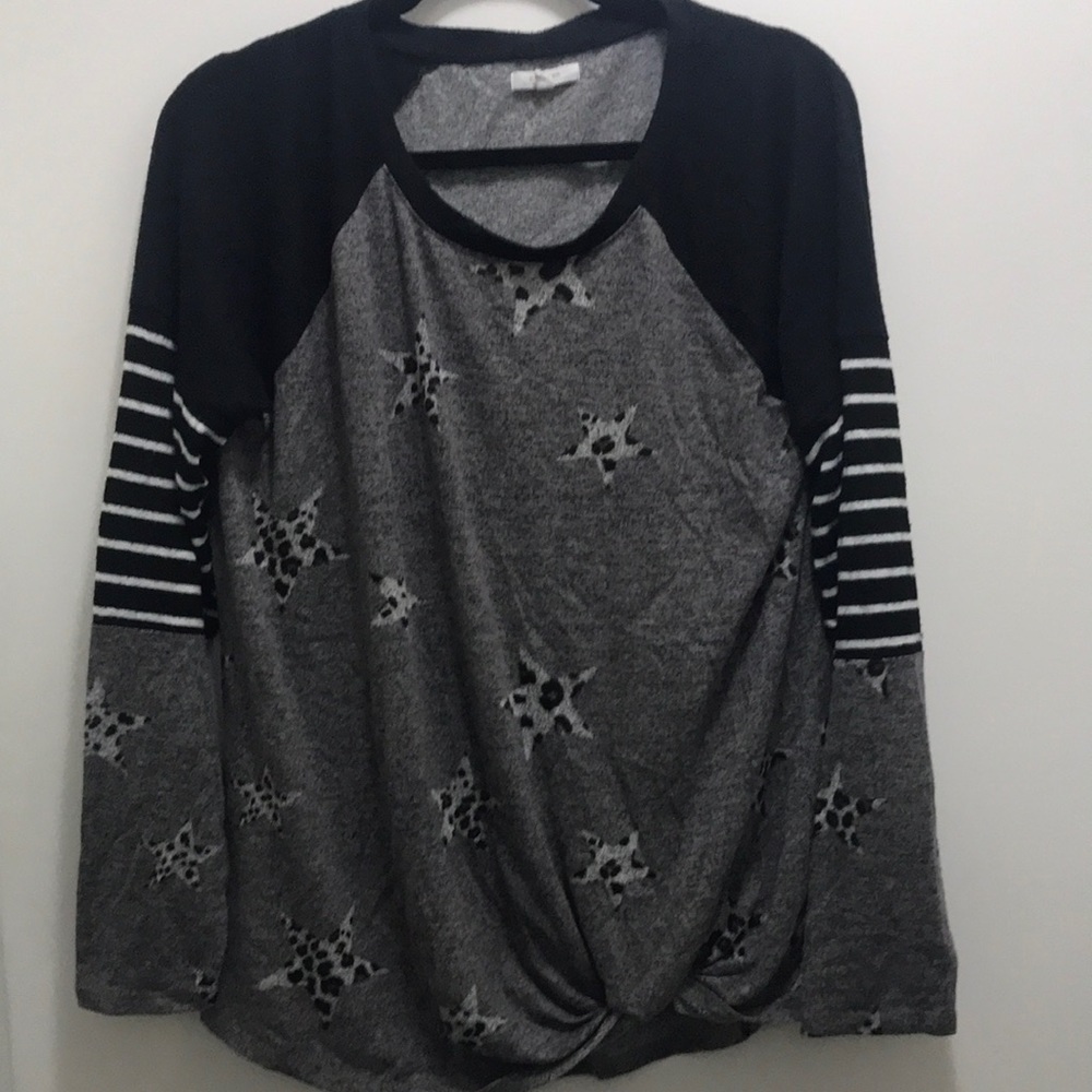 Maurices Cheetah Print Star Long Sleeve Striped Shirt Size L